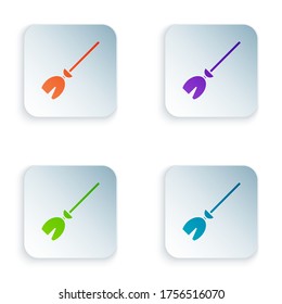 Color Witches broom icon isolated on white background. Happy Halloween party. Set colorful icons in square buttons. Vector Illustration