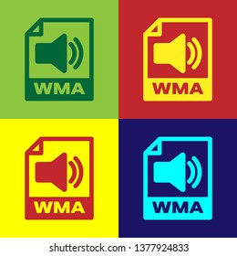 Color WMA file document icon. Download wma button icon isolated on color backgrounds. WMA file symbol. Wma music format sign. Vector Illustration