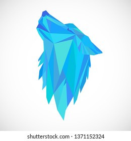 Color wolf head icon. Abstract triangular style. Contour for tattoo, logo, emblem and design element. Hand drawn sketch of a wolf