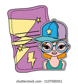 color woman with glasses and letter with stars design