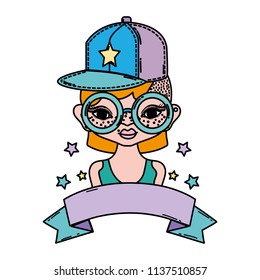 color woman hairstyle with cap and glasses accessories
