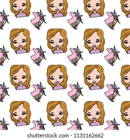 color woman hairstyle and cute unicorn background