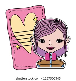 color woman and letter with heart and stars decoration