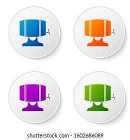Color Wooden barrel on rack with stopcock icon isolated on white background. Set icons in circle buttons. Vector Illustration