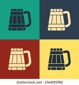 Color Wooden beer mug icon isolated on color background. Vintage style drawing. Vector Illustration