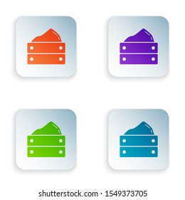 Color Wooden box with harvest icon isolated on white background. Set icons in colorful square buttons. Vector Illustration