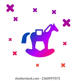 Color Wooden horse in saddle swing for little children icon isolated on white background. Gradient random dynamic shapes. Vector