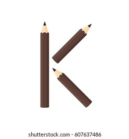 Color wooden pencils concept by Rearrange the letters K.