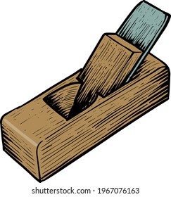 Color wooden plane icon woodworking tool