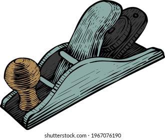 Color wooden plane icon woodworking tool