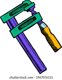 Color woodworking clamp hand drawn illustration