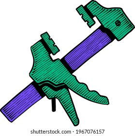 Color woodworking clamp hand drawn illustration