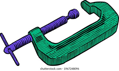 Color woodworking clamp hand drawn illustration