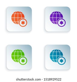 Color World Globe and Israel icon isolated on white background. Set icons in colorful square buttons. Vector Illustration