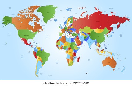 Color World Map Names Countries National Stock Vector (Royalty Free ...