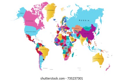 Color World Map Stock Vector (royalty Free) 735237301 