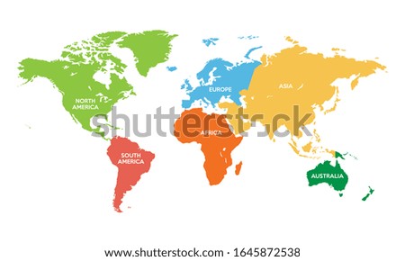 Color World map with continent borders. Vector illustration.