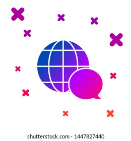 Color World map made from speech bubble icon isolated on white background. Global communication scheme on Earth. Gradient random dynamic shapes. Vector Illustration