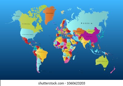 Color World Map Names Countries National Stock Vector (Royalty Free ...