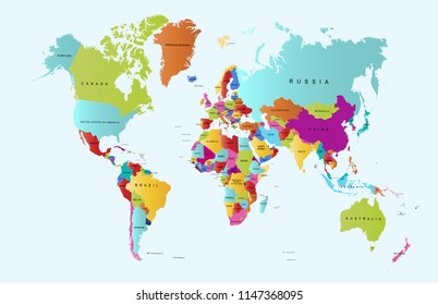 Color World Map Vector Stock Vector (Royalty Free) 1147368095 ...