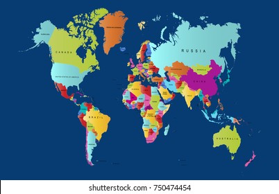 Color World Map Names Countries National Stock Vector (Royalty Free ...