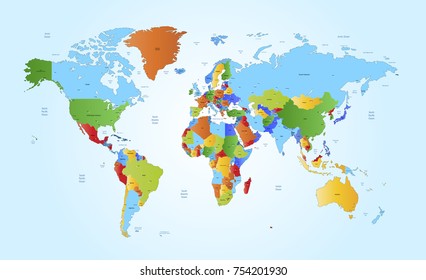 Seven Continents World Map Asia Africa Stock Vector (Royalty Free ...