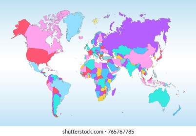 Vektor Stok World Map America Center - Color World Map Vector 260nw 765767785