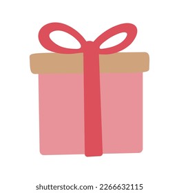 Caja de regalo de envoltura de color en forma de vector plano. Ilustración vectorial dibujada por mano