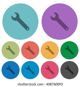 Color wrench flat icon set on round background.