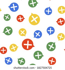 Color X Mark, Cross in circle icon isolated seamless pattern on white background. Check cross mark icon. Vector.