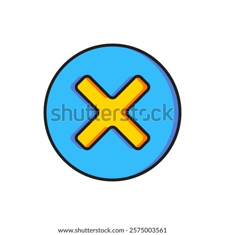 Color X Mark, Cross in circle icon isolated on white background. Check cross mark icon. Flat filled outline style with shadow. Vector