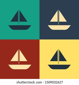 Color Yacht sailboat or sailing ship icon isolated on color background. Sail boat marine cruise travel. Vintage style drawing. Vector Illustration Color Yacht sailboat or sailing ship icon isolated on color background. Sail boat marine cruise travel. Vintage style drawing. Vector Illustration