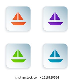Color Yacht sailboat or sailing ship icon isolated on white background. Sail boat marine cruise travel. Set icons in colorful square buttons. Vector Illustration