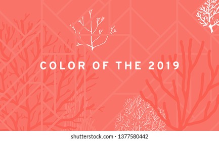 Color of the year 2019. Sea coral background, vector illustration