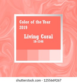 Color of the year 2019. Trend palette. Swatch Living Coral background with marble pattern texture. 16-1546 TCX for Fashion, Textiles, Soft home product.