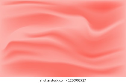 Color of the year 2019.Living Coral. Satin Silky Cloth Fabric Textile Drape with Crease 
Wavy Folds background.With soft waves and,waving in the wind
Texture of crumpled paper. object Vector.