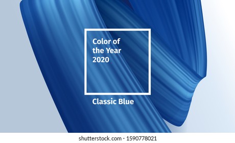 Color of the year 2020 horizontal vector concept for advertising, blog posts and social media cover. Classic Blue Color brush paint. Blue Realistic 3d render brush strokes. Abstract Vector ribbon