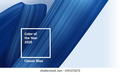 Color of the year 2020 horizontal vector concept for advertising, blog posts and social media cover. Classic Blue Color brush paint. Blue Realistic 3d render brush strokes. Abstract Vector ribbon
