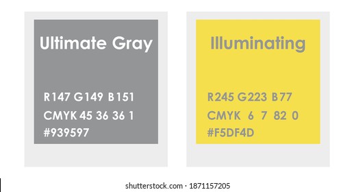 Color of the year 2021 for print and digital use. Color system combination of Ultimate Gray and Illuminating yellow for graphic design 2021abstract background. Vector Vector color proof for web, print