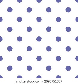 Color of year 2022 seamless very peri polka dot pattern, vector illustration. Polka dot pattern with rough violet circles on white background. Abstract background for scrapbook, print and web