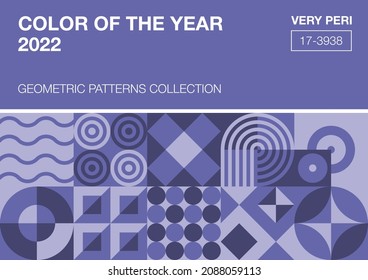 Color of the year 2022 - Very Peri, pantone 17-3938 vector illustration. Geometric patterns collection. 