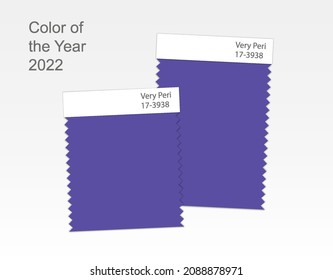The color of of the year 2022. Very Peri. Textile swatches for your design. Trendy Mockup. Fabric samples Mood Board. Vector Blank Template.