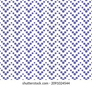 Color of year 2022 very peri seamless chevron pattern, vector illustration. Seamless pattern with violet zig zag lines of dots on white. Dotted stripes geometric background
