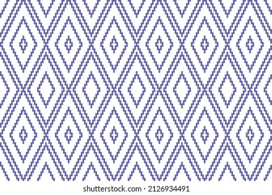 Color of year 2022 very peri background. Geometric seamless pattern with violet pixel art rhombus on white background. Abstract diamond vector pattern. Simple vector illustration. Zigzag design