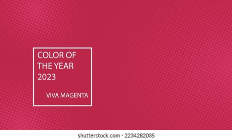 Color of the year 2023 viva magenta halftone background. Abstract gradient vector background. Pink dots halftone geometric texture. Simple design. Vector illustration