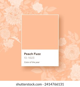 Color Of The Year 2024. Peach Fuzz. Floral background. Vector illustration