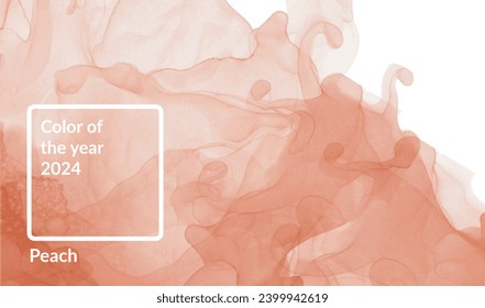 Color of the year 2024.  Peach watercolor abstract painting. 2023 trend inspiration.