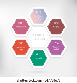 Color of the year concept. Vector infographic design with hexagons on the grey background. Modern minimal style infographic