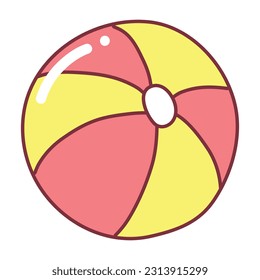 Color yellow beach ball vector illustration in flat style. Red, yellow beach ball is insulated on a white background.