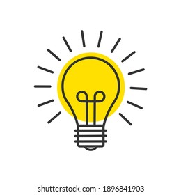 Color yellow light bulb, isolated on white. Concept creative idea and innovation. Line flat design. Vector illustration.